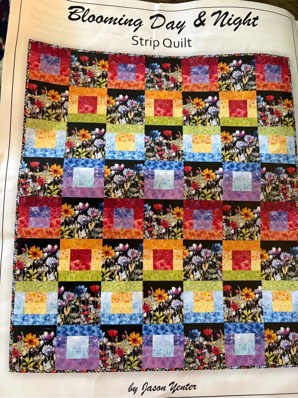 Blooming Day & Night Strip  Quilt Kit - Black Version